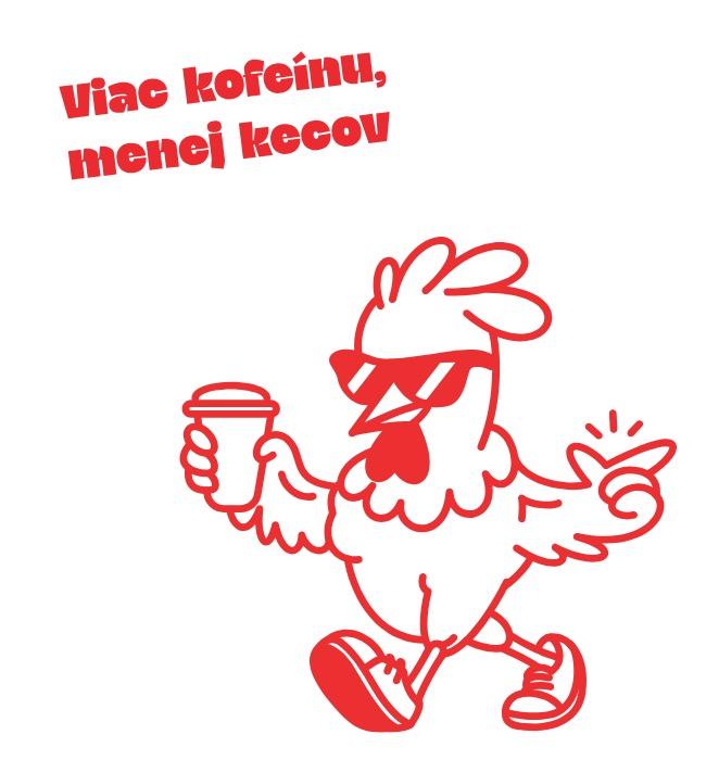 Rooster's Corner branded illustration, a sunglasses wearing rooster holding a coffee cup